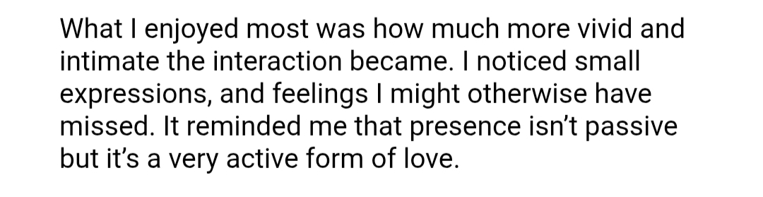 Testimonial on presence being an active form of love
