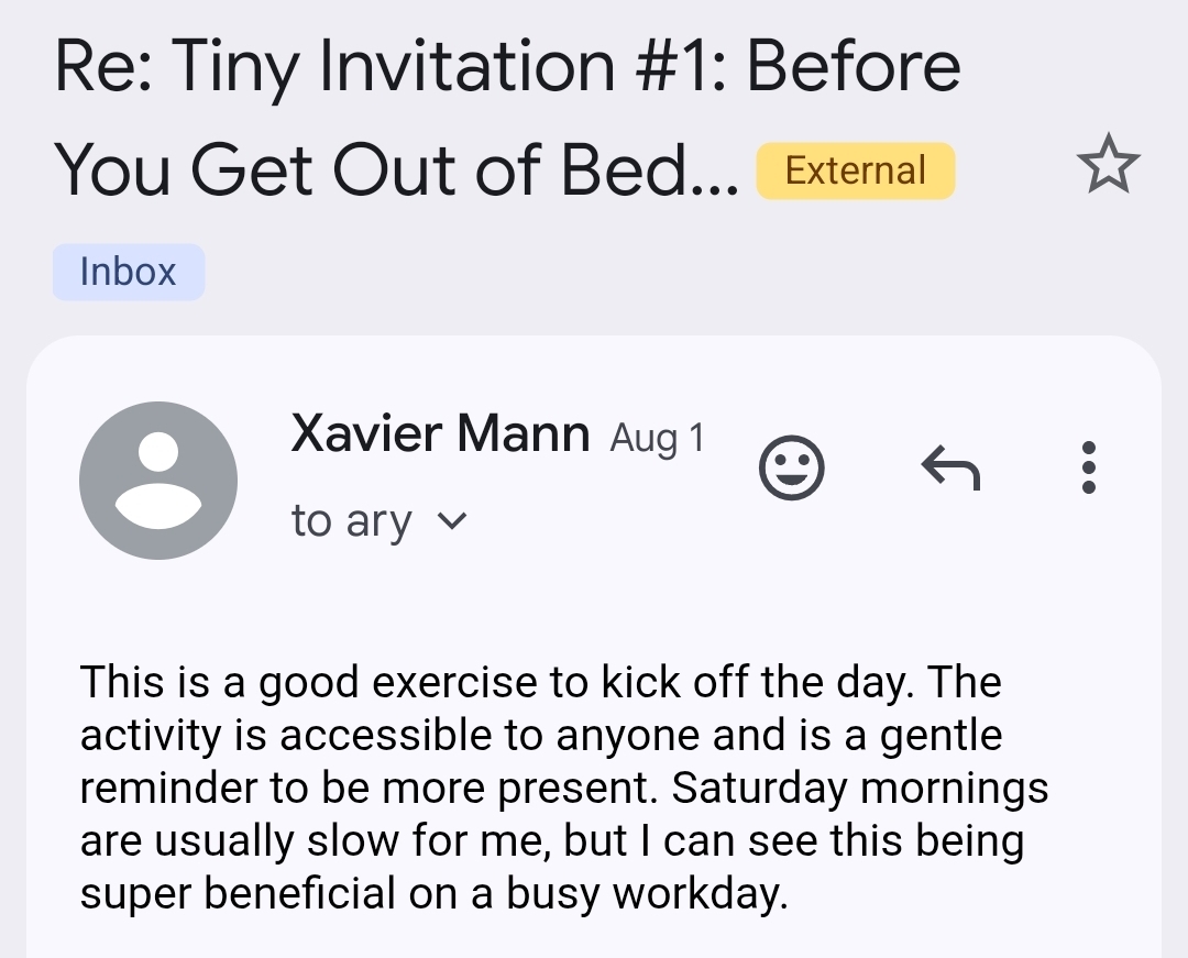 Testimonial from Xavier Mann on Tiny Invitation #1