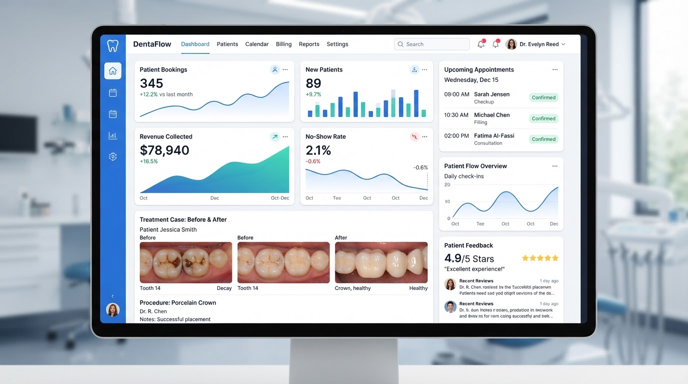 Bright Smile Dental dashboard showing automation results and revenue metrics