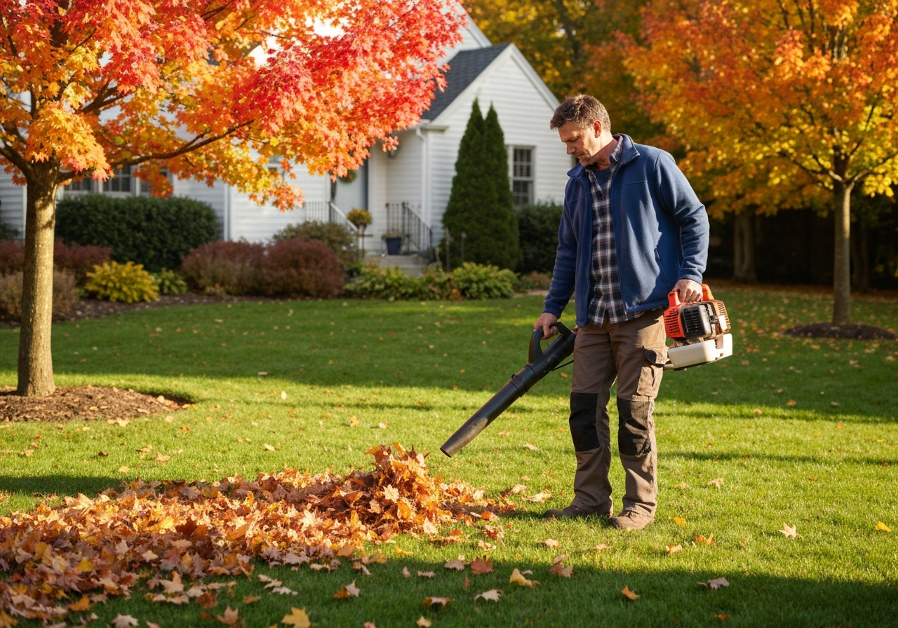 Fall Leaf Removal service in action