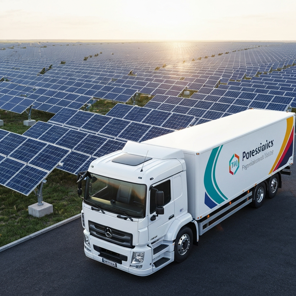 Company truck at solar farm