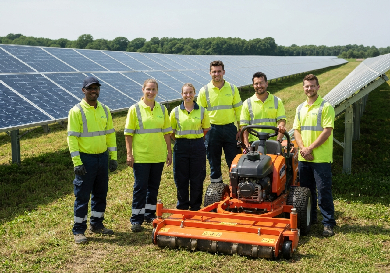 Professional team at solar farm