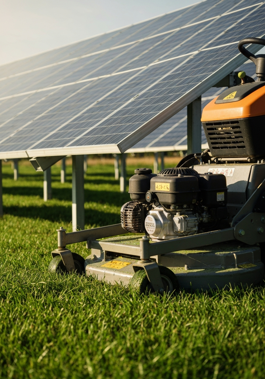Mower under solar panels