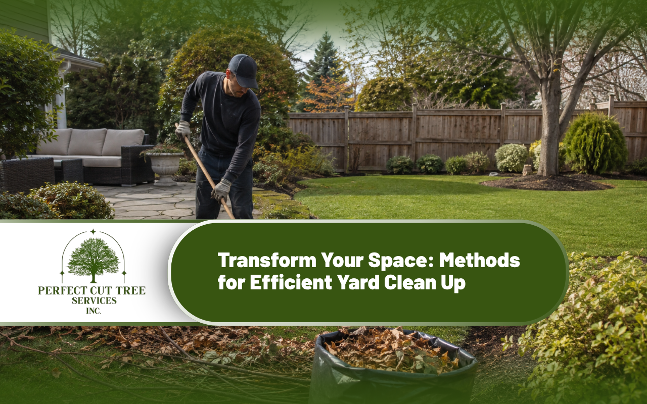 Yard clean up service removing leaves and branches from an outdoor space
