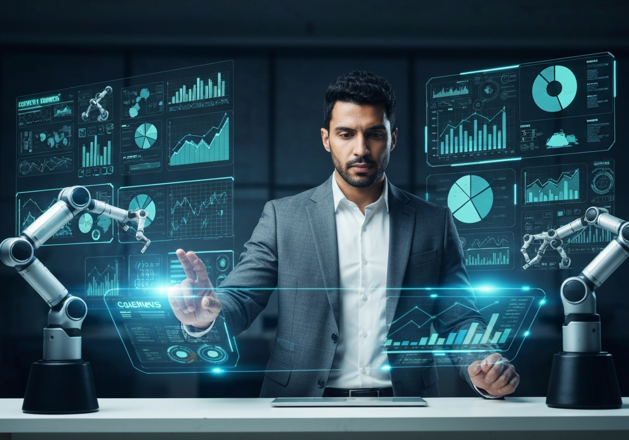 Professional entrepreneur using modern AI technology
