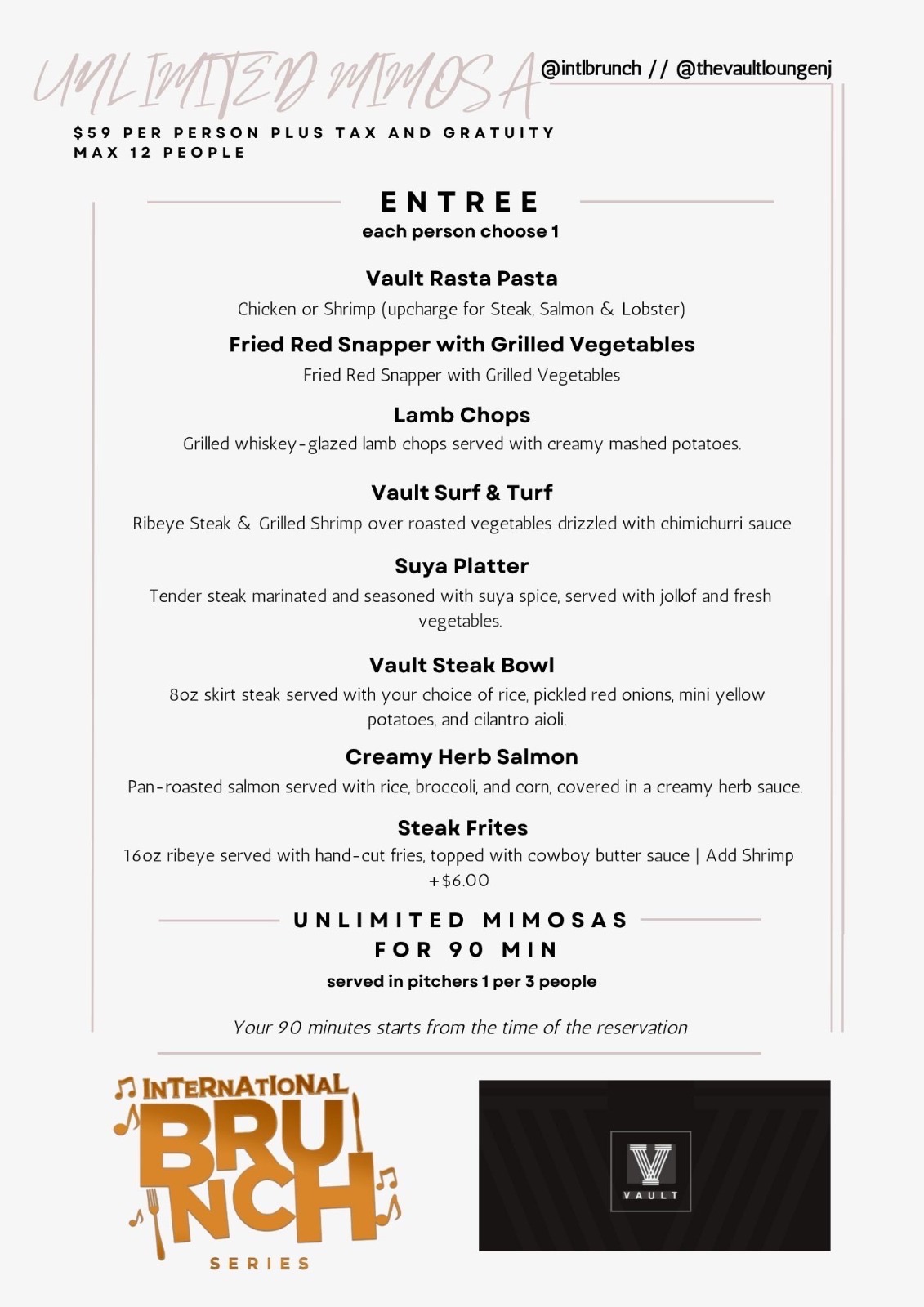 Vault NJ Brunch Menu
