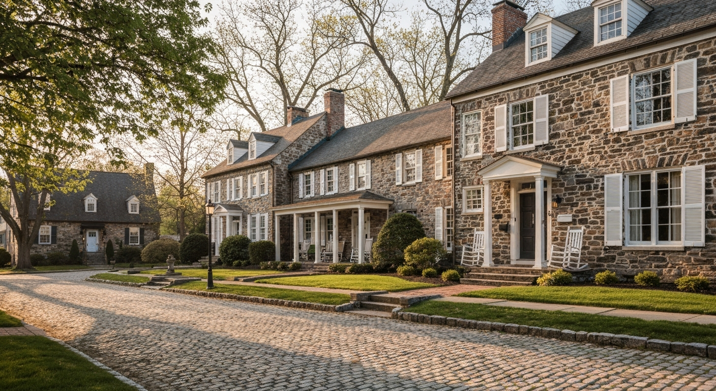 Historic stone colonial homes New Hope PA Bucks County