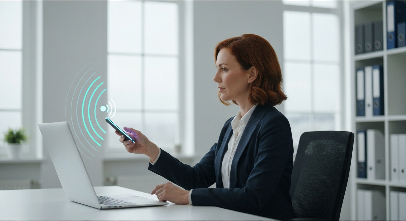 Business owner interacting naturally with voice-enabled technology