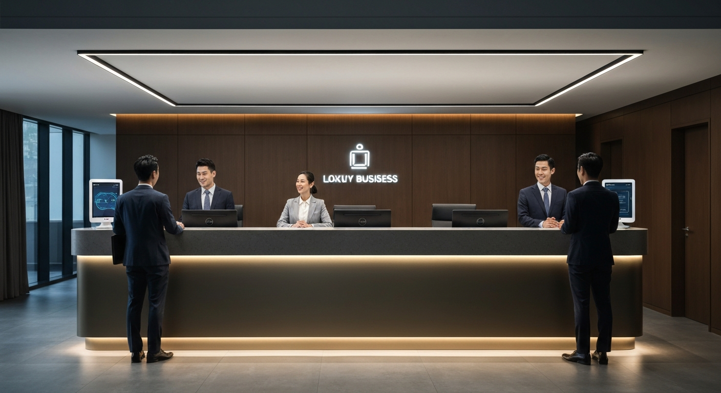 Luxury business reception with seamless intelligent technology assistance