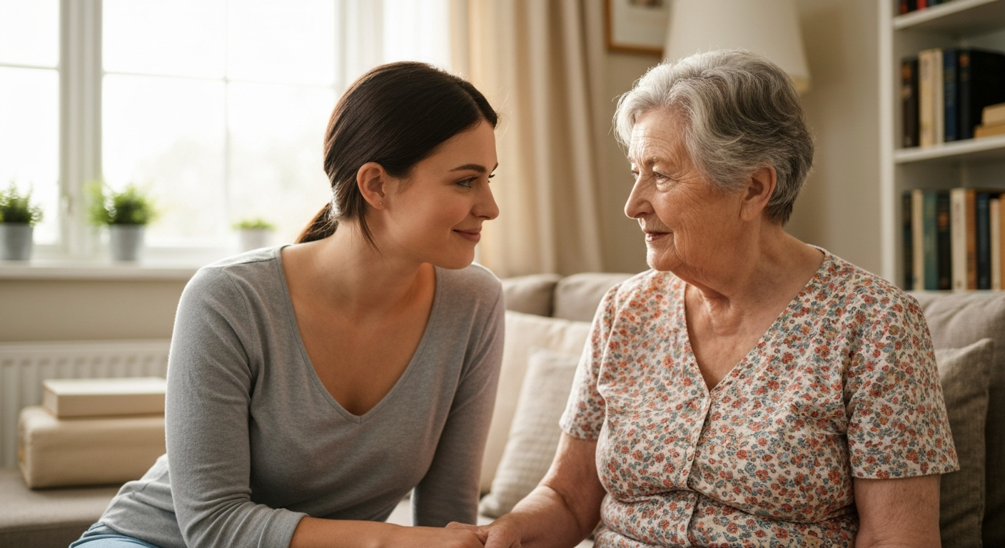Adult child helping senior parent plan a move