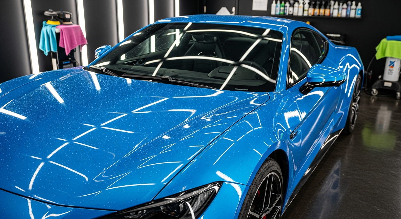 Freshly detailed blue luxury sports car in Northampton PA