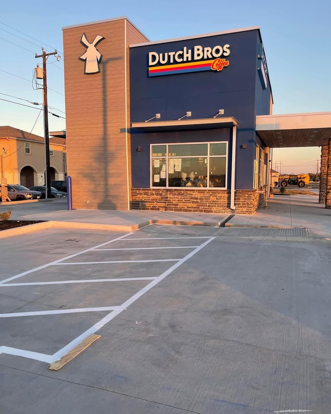 Dutch Bros Killeen, TX parking lot striping completed by AWB Enterprise