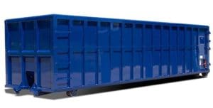 Blue roll-off dumpster