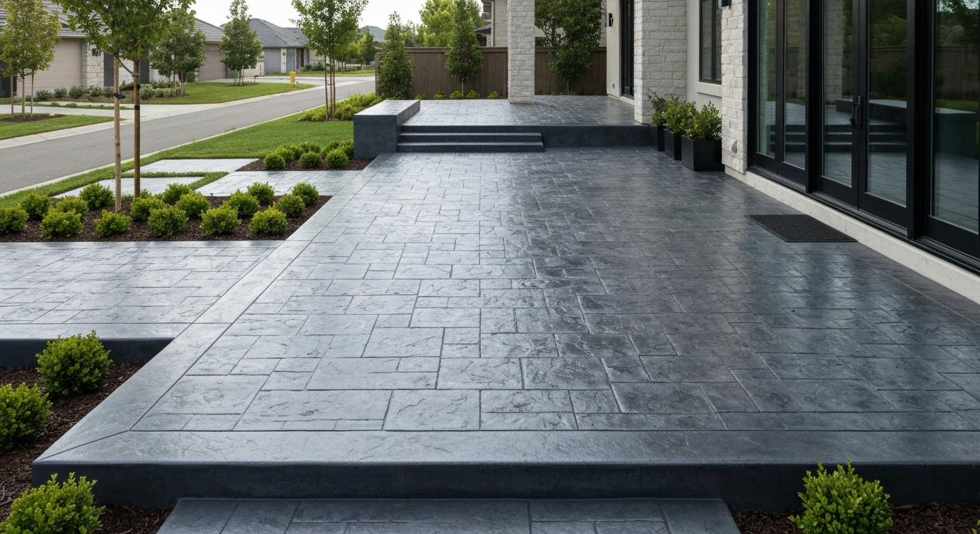 Finished stamped concrete patio and walkway