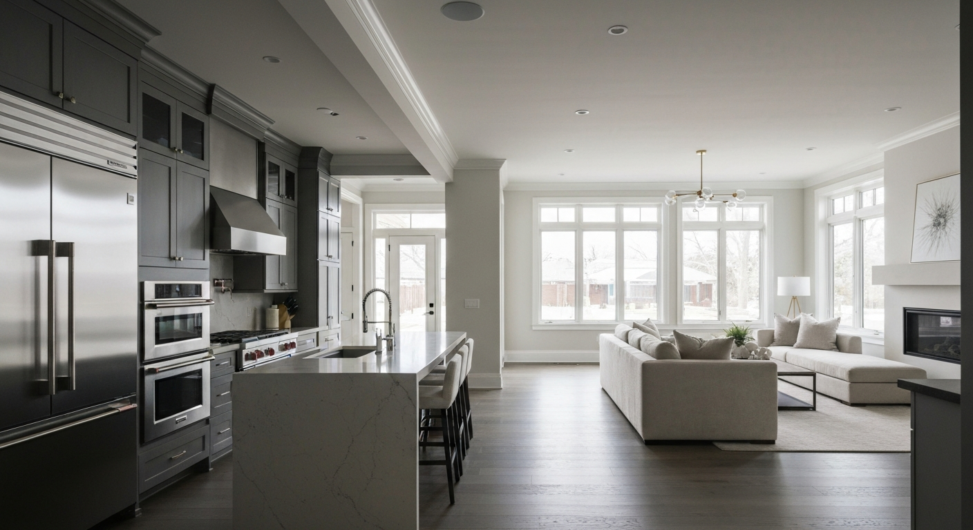 Finished luxury home remodel with modern kitchen