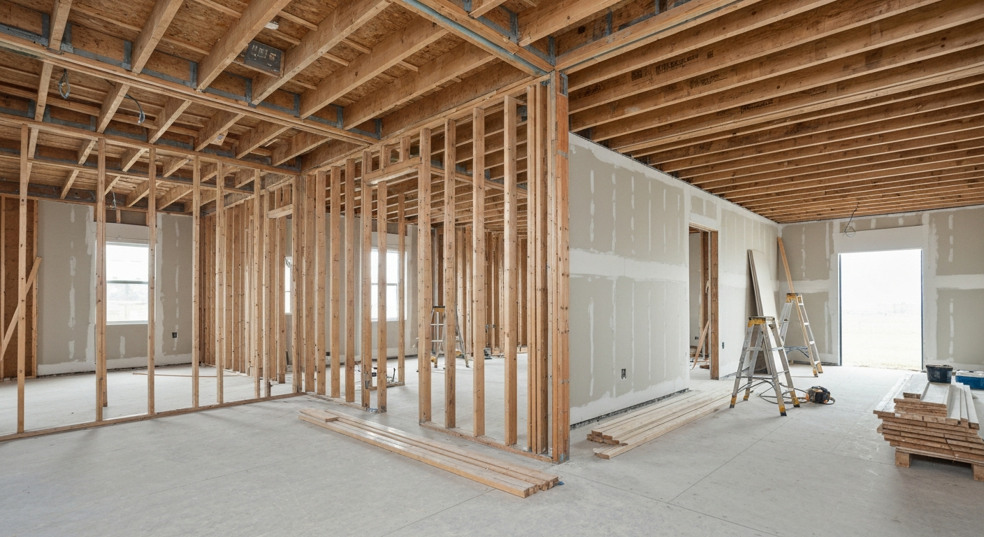 Home remodel framing and construction in progress