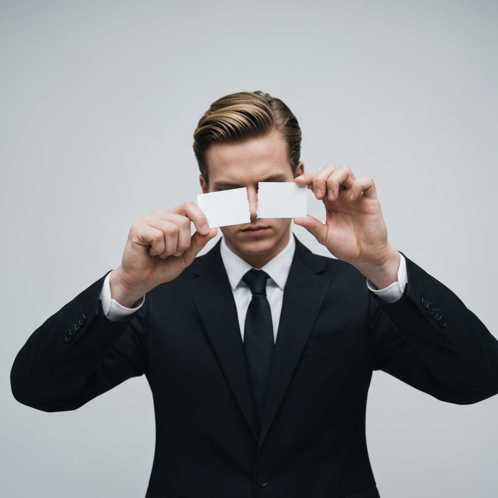 Business person ripping up business card
