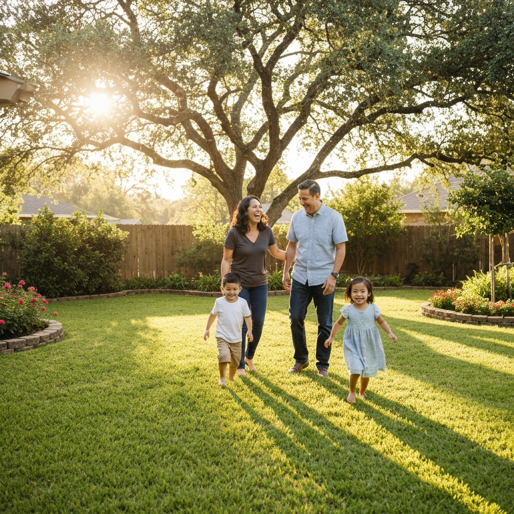 Family enjoying their backyard