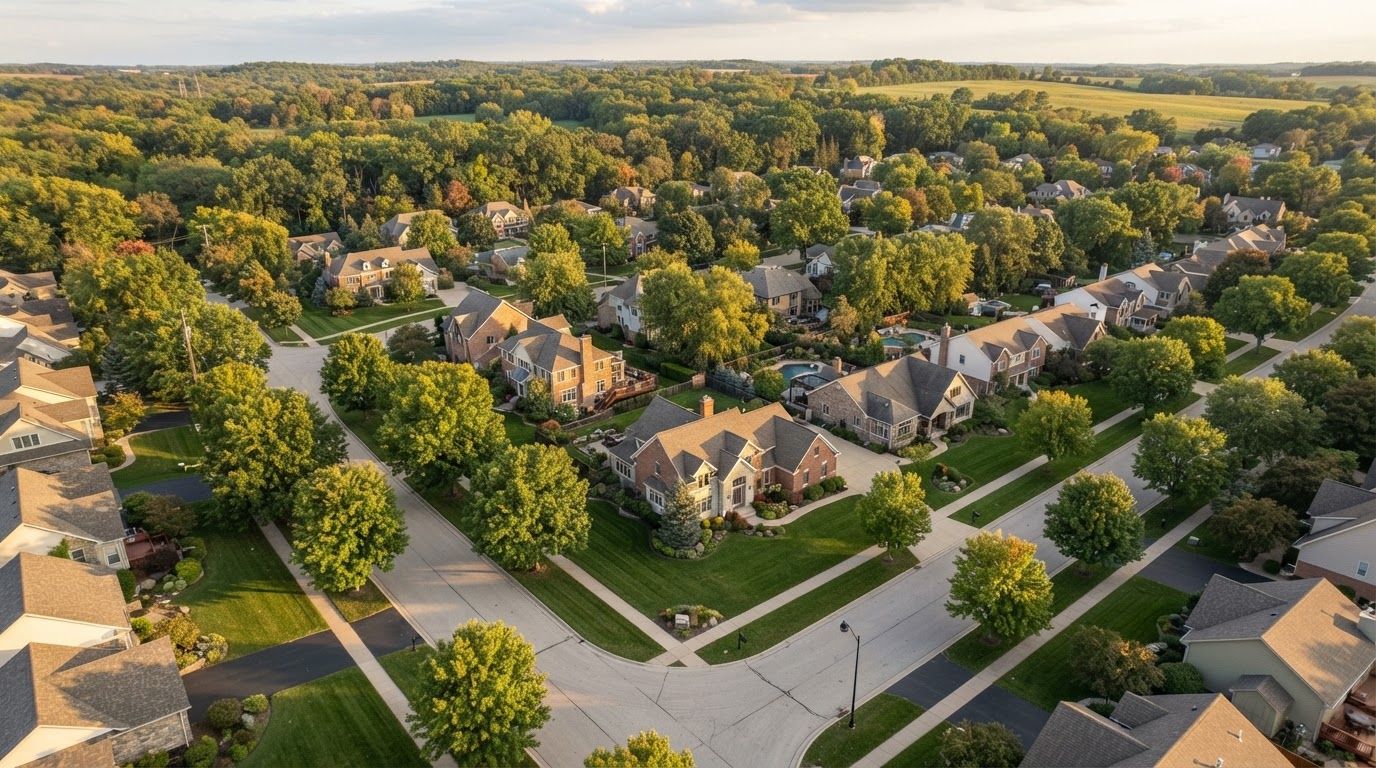Suburban Wisconsin neighborhood with single family homes, representing Waukesha County property taxes and mortgage payments