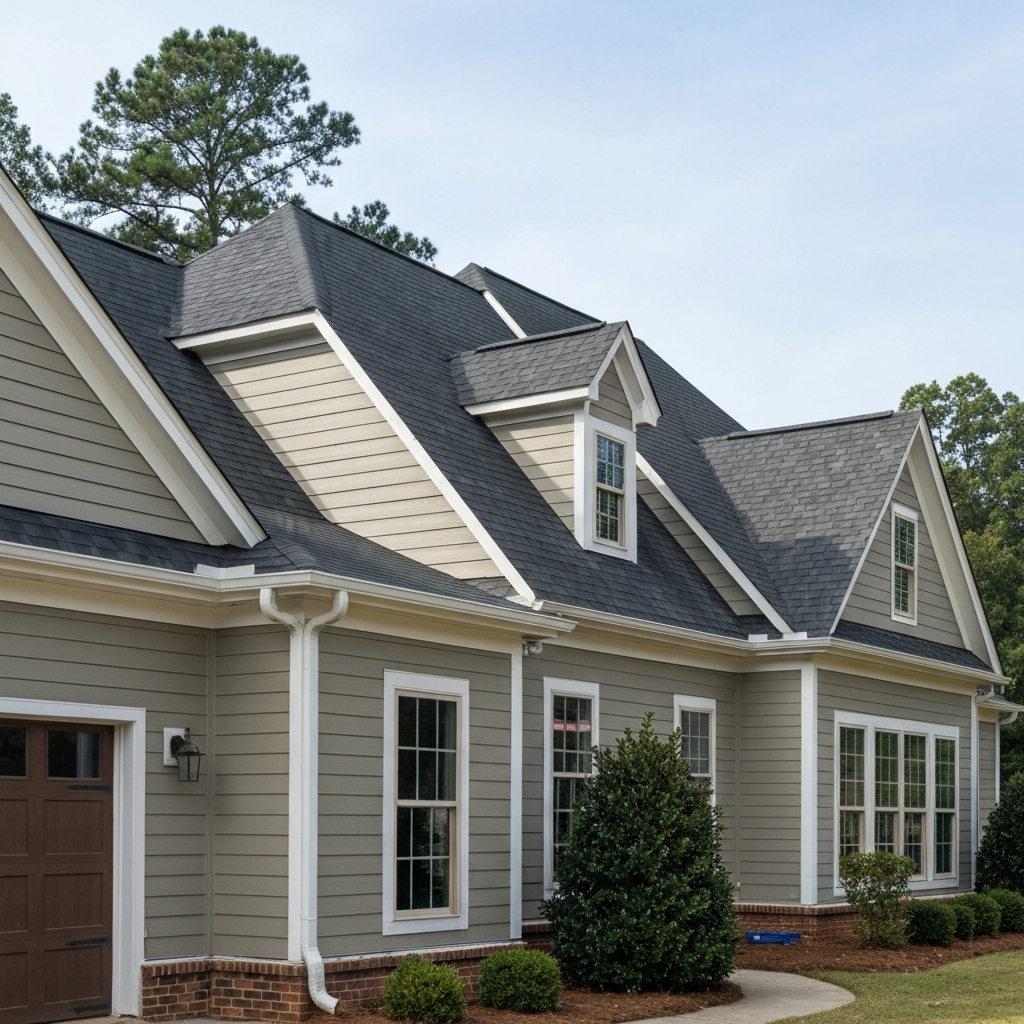 Gutter Installation in progress on a Raleigh, NC home