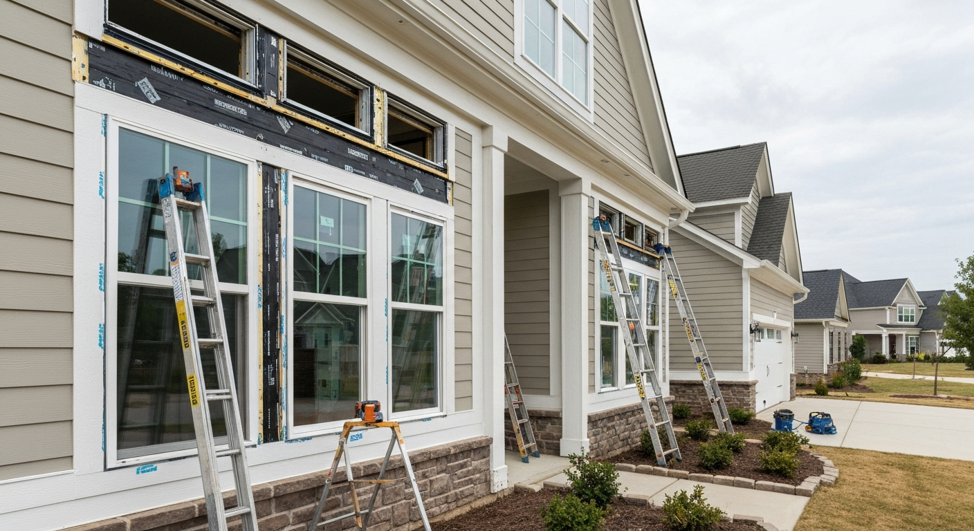 Custom Window Installation in progress on a Raleigh, NC home