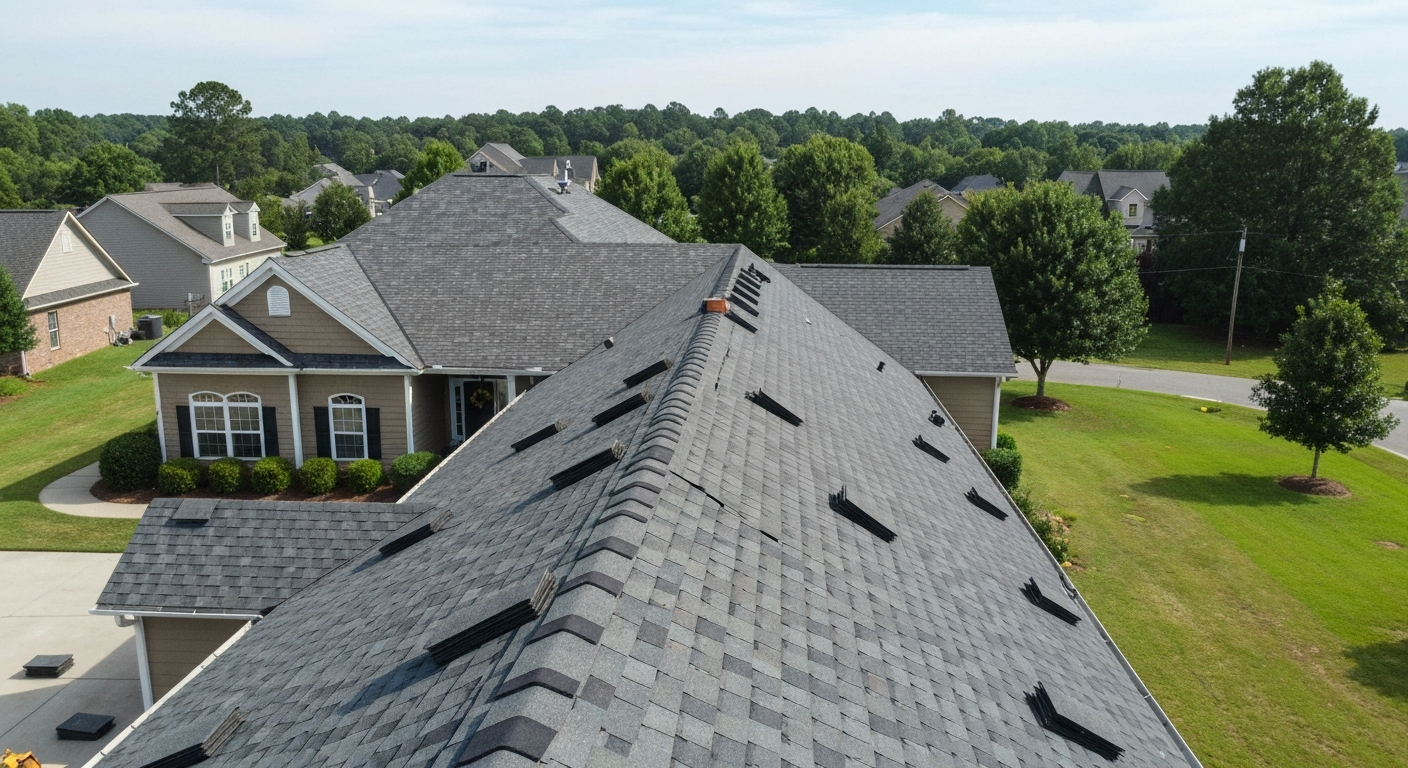 Asphalt Shingle Roofing in progress on a Raleigh, NC home