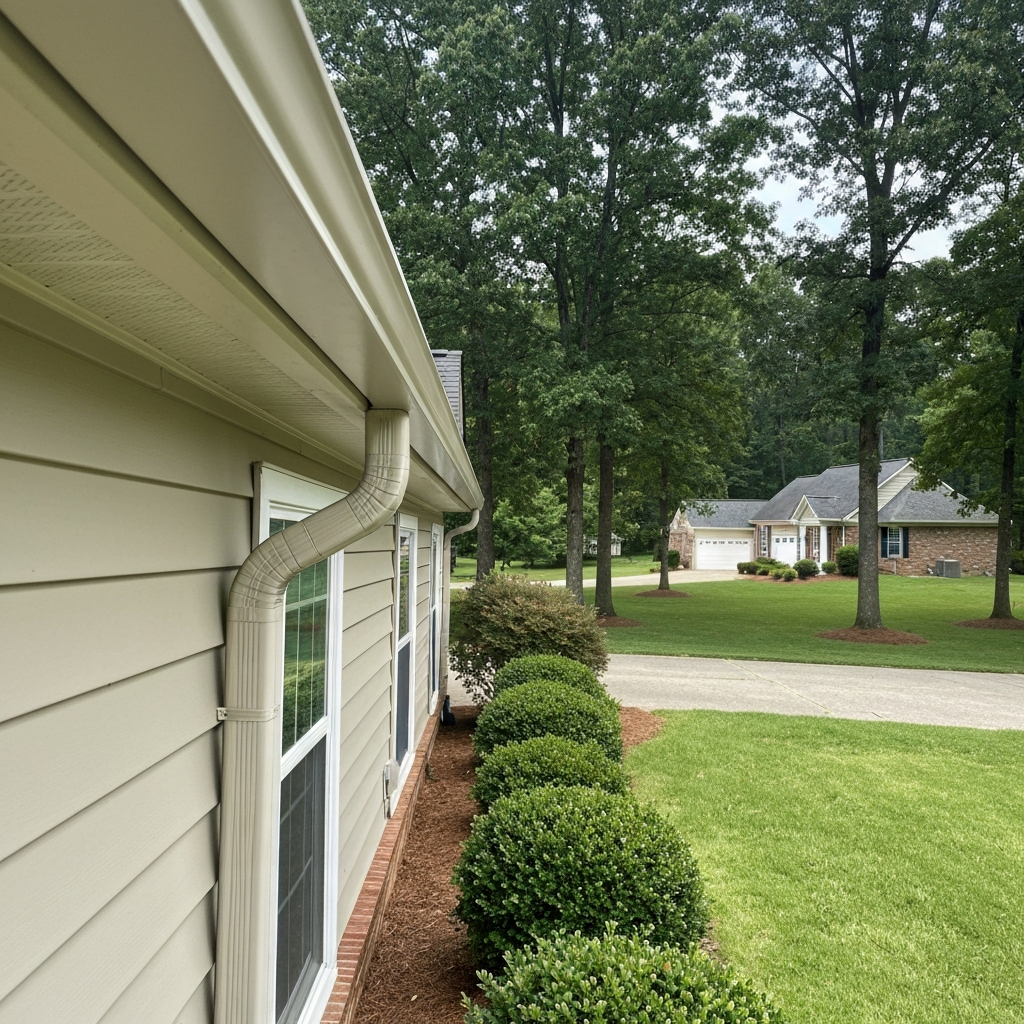 Color matched aluminum gutters on a Raleigh, NC home