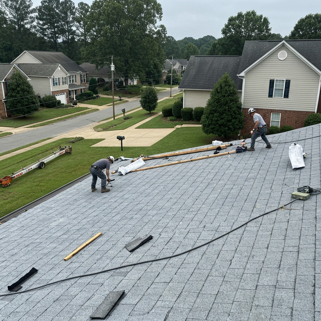 Roof Insurance Claim Assistance in progress on a Raleigh, NC home