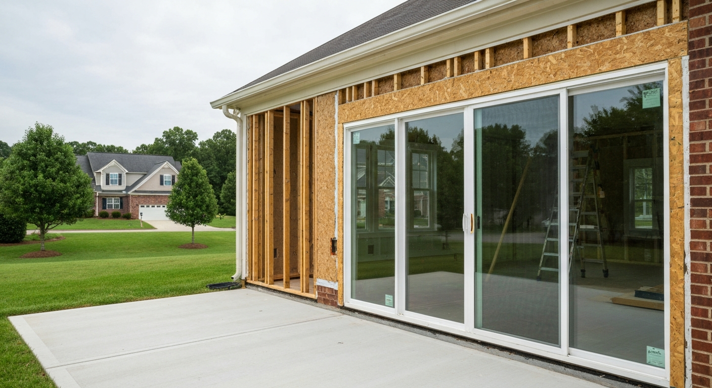 Patio and Sliding Glass Door Installation in progress on a Raleigh, NC home