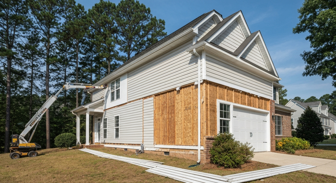 Siding Replacement in progress on a Raleigh, NC home