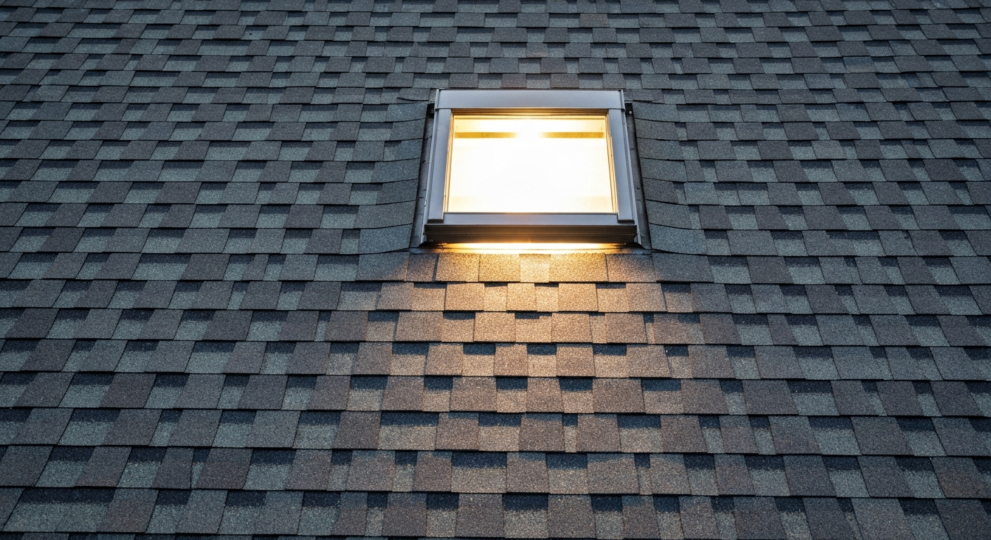 Skylight being flashed into an asphalt shingle roof in Raleigh, NC