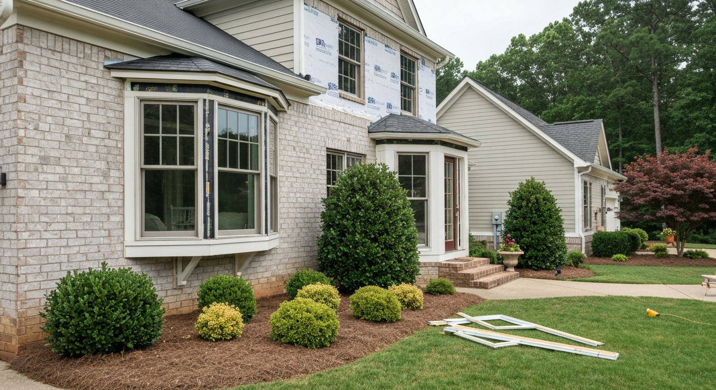 Bay and Bow Window Installation in progress on a Raleigh, NC home