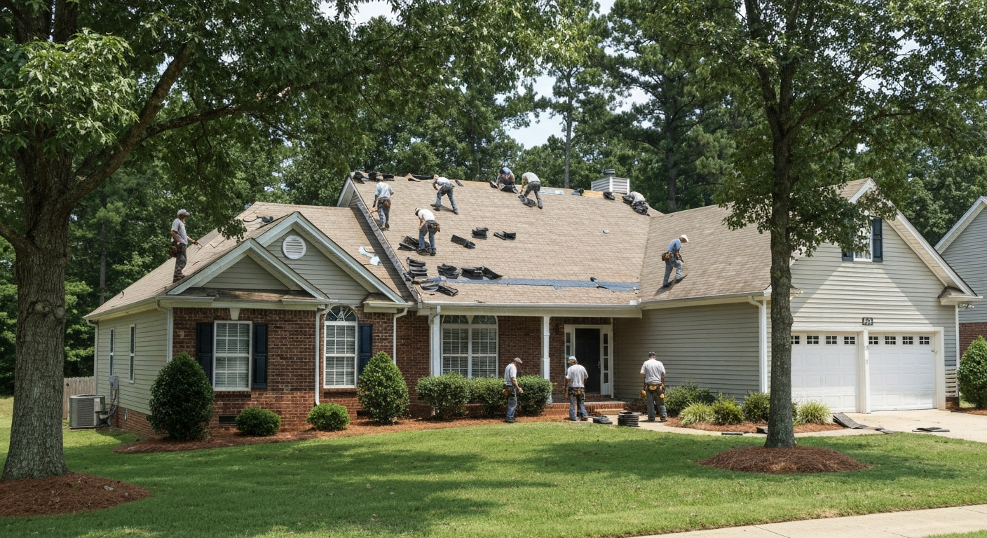 Completed asphalt shingle roof replacement on a Raleigh, NC home