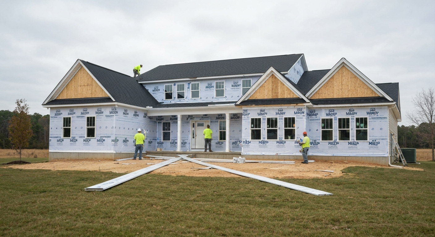 House Wrap Installation in progress on a Raleigh, NC home