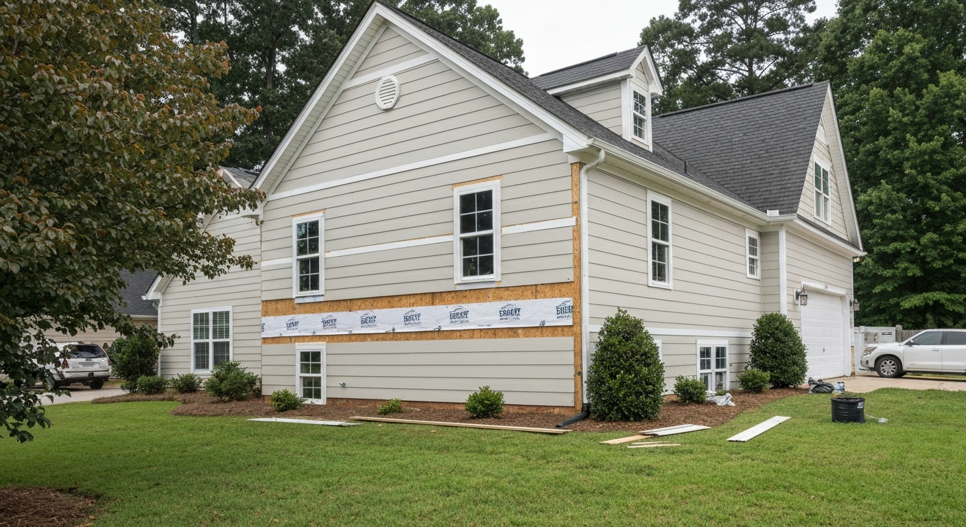 Board and Batten Siding in progress on a Raleigh, NC home