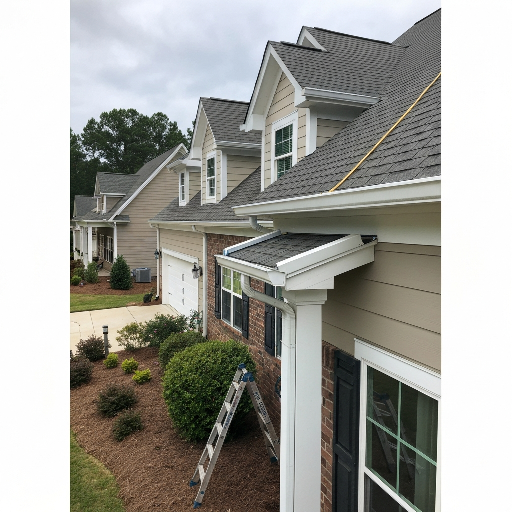 Aluminum Gutter Installation in progress on a Raleigh, NC home