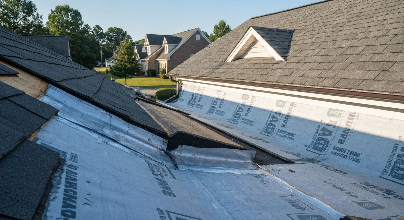 Roof Flashing Repair in progress on a Raleigh, NC home