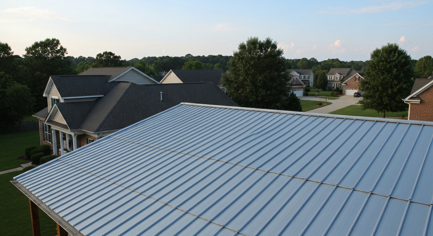 Standing seam metal roof panels on a home in Raleigh, NC