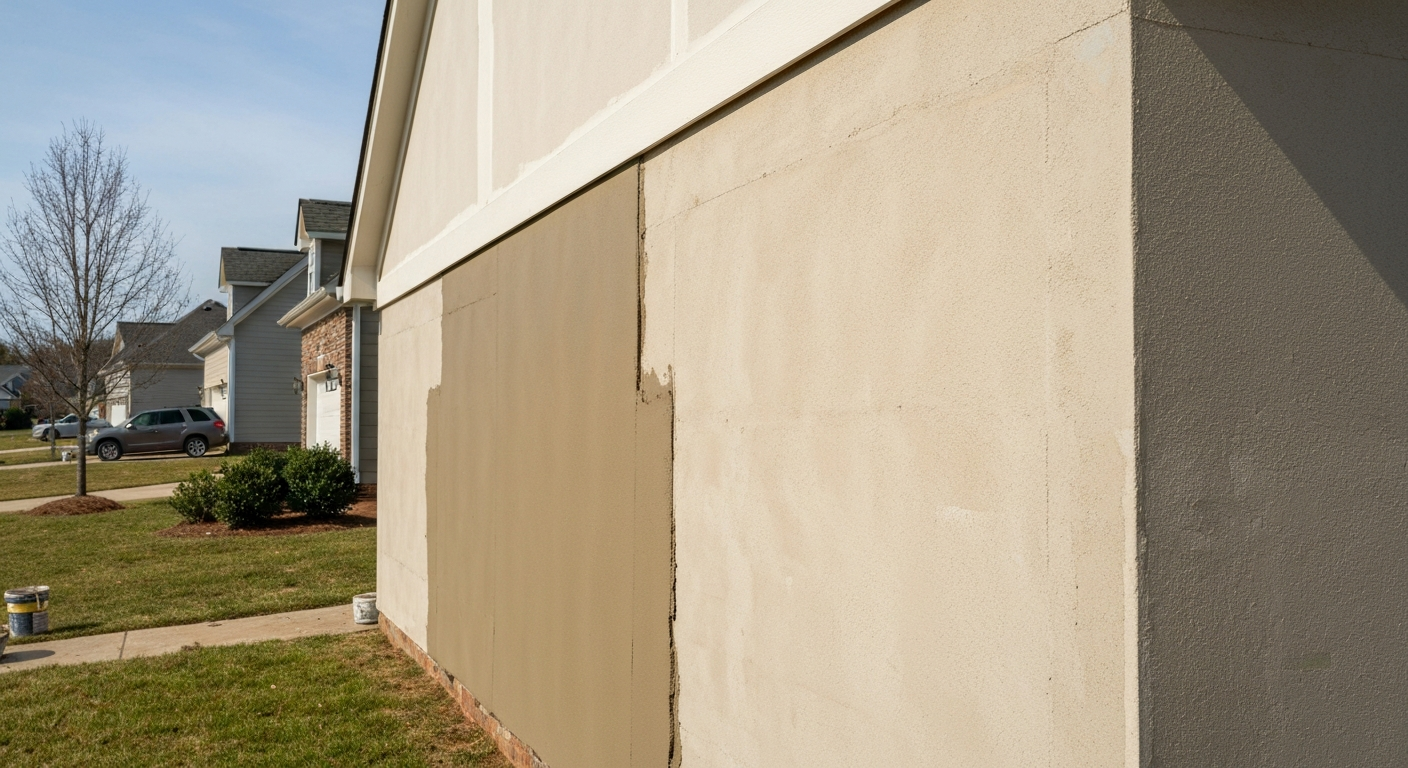 Stucco Siding in progress on a Raleigh, NC home