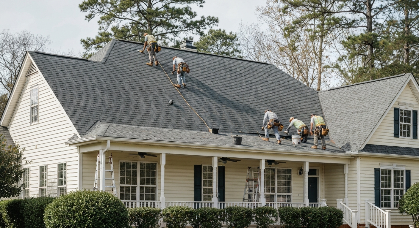 Roof Leak Repair in progress on a Raleigh, NC home