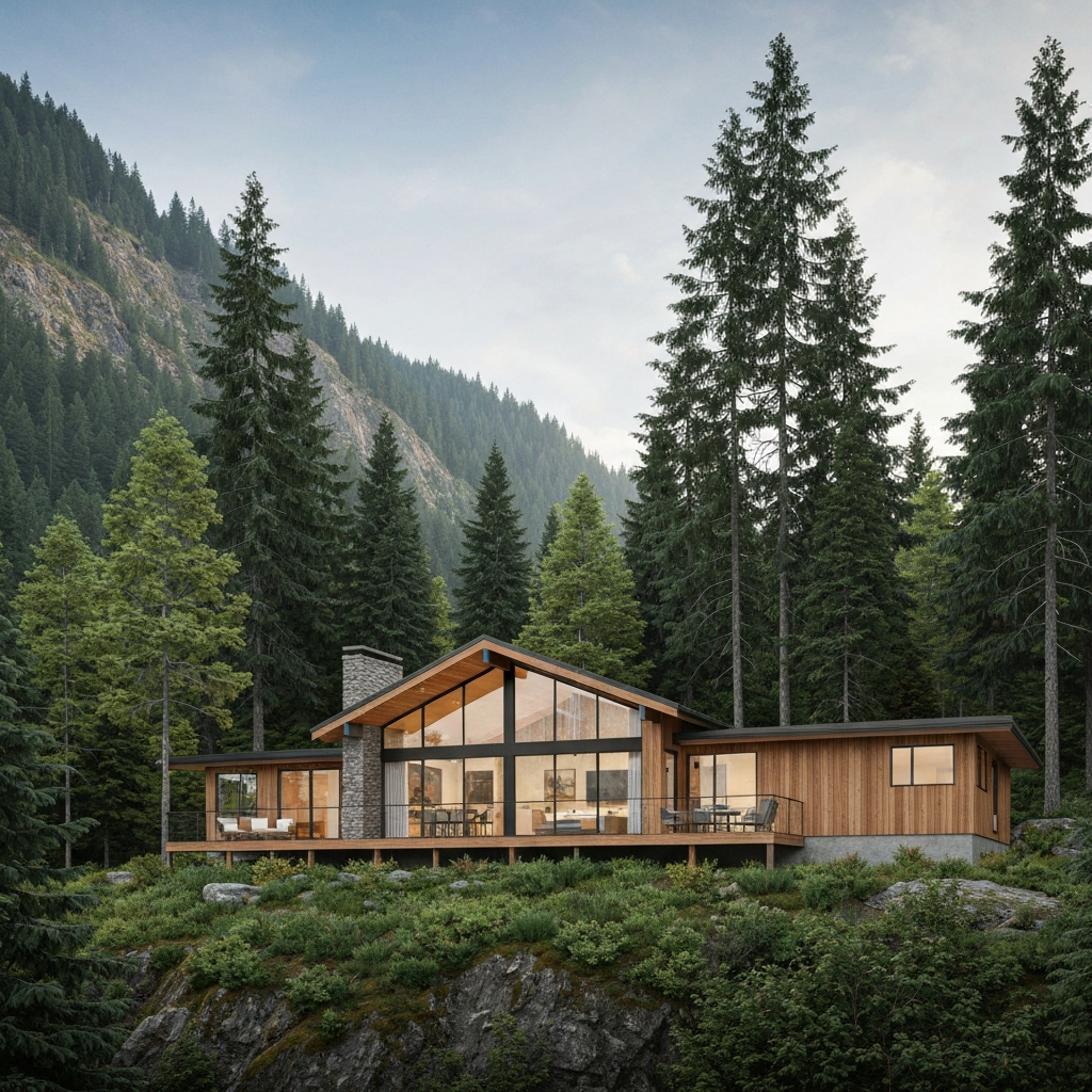 Modern home in British Columbia wilderness