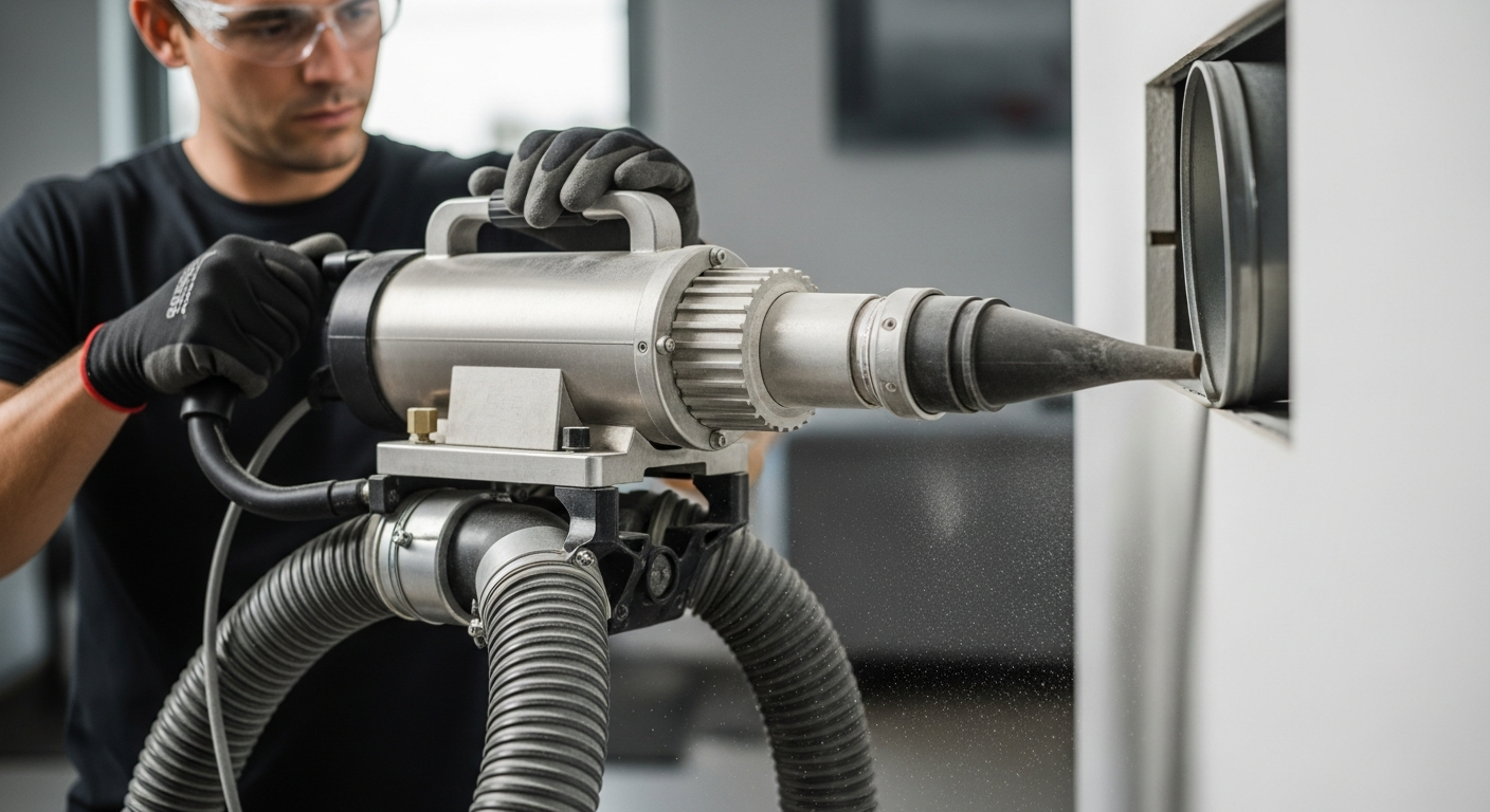 Air duct cleaning equipment in action