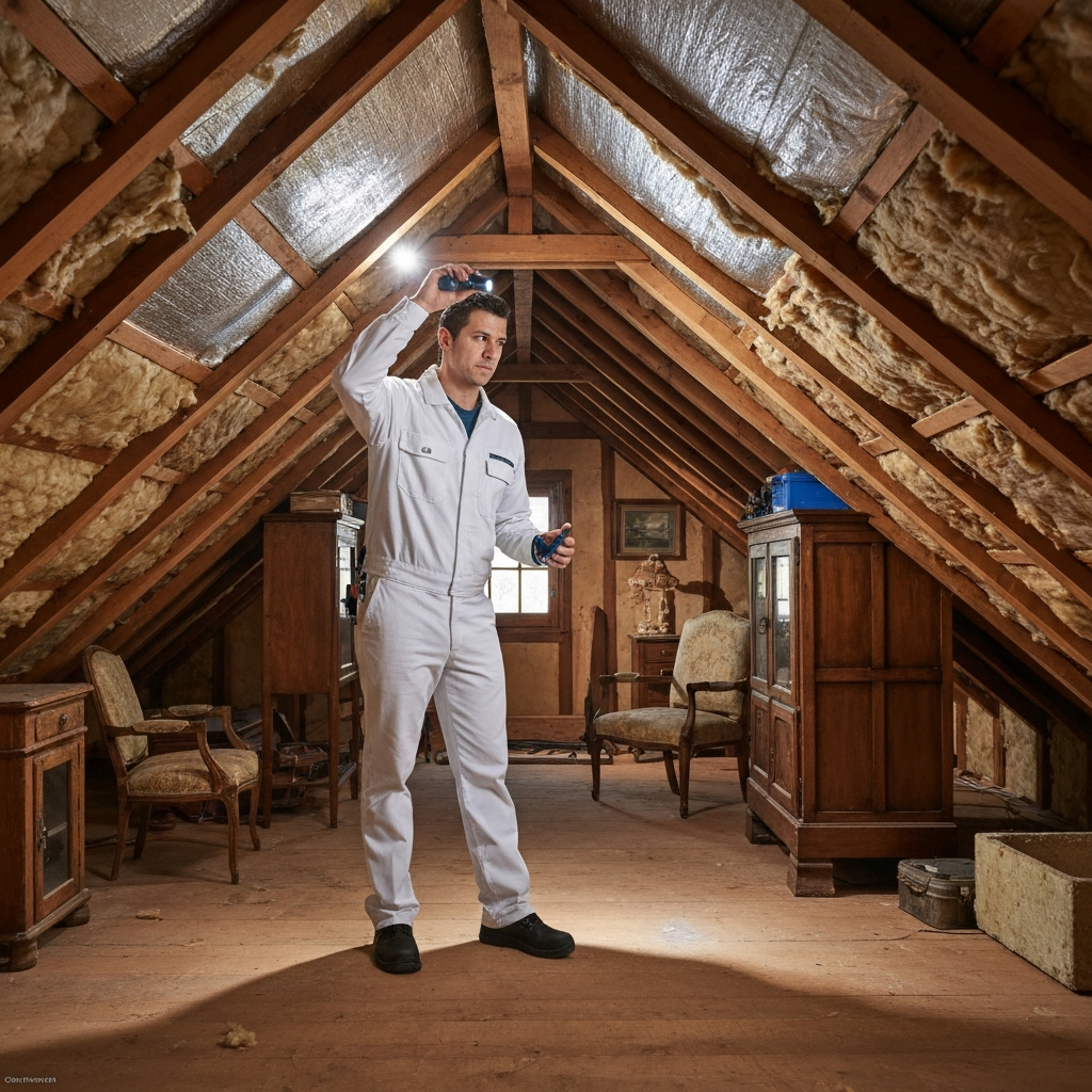 HVAC technician performing thermographic energy audit with thermal imaging camera