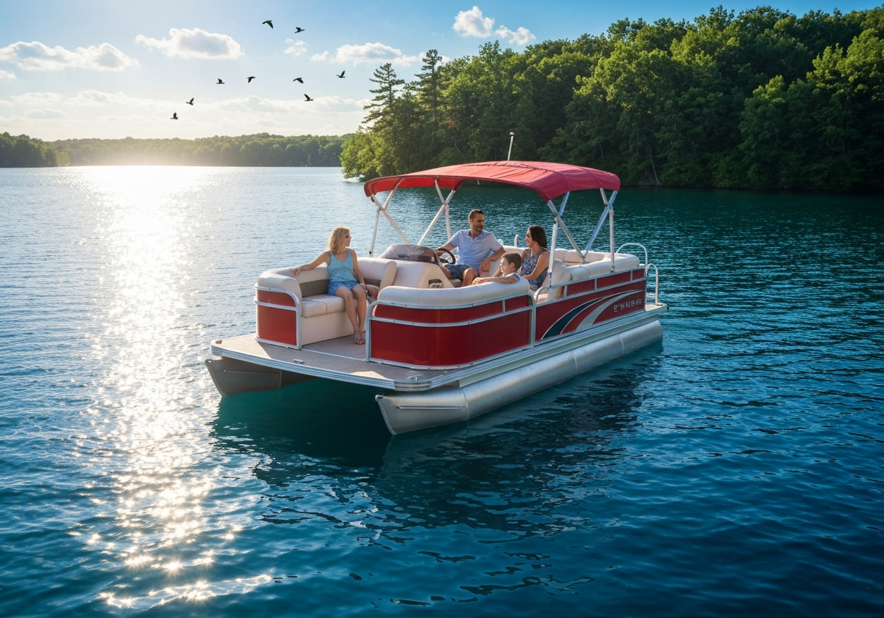 Family enjoying a sunny day on a pontoon boat