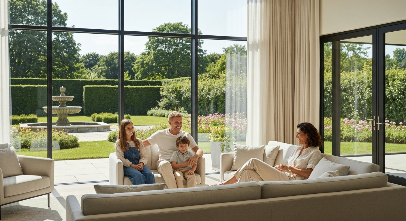Family relaxing in luxury home