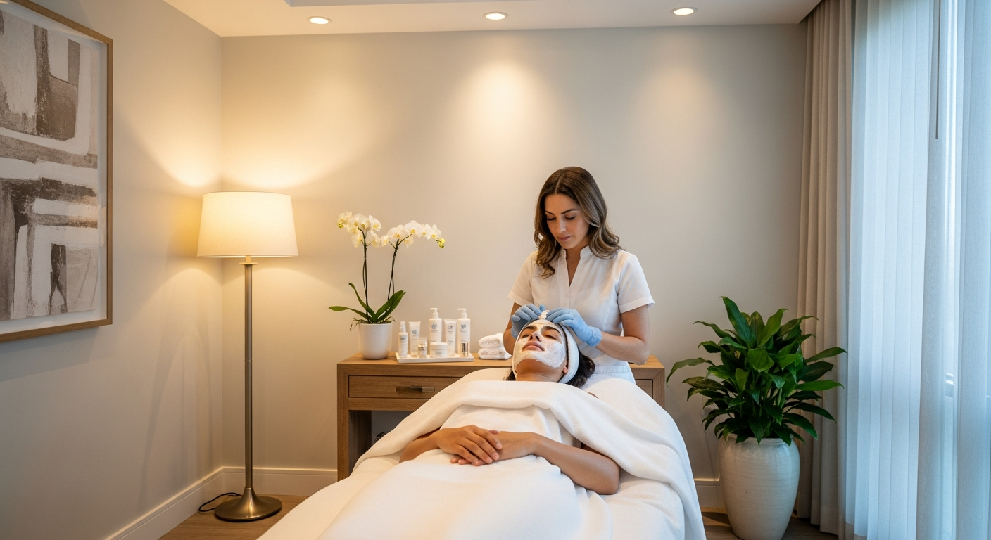 Woman receiving a luxury facial treatment at Silk Spa
