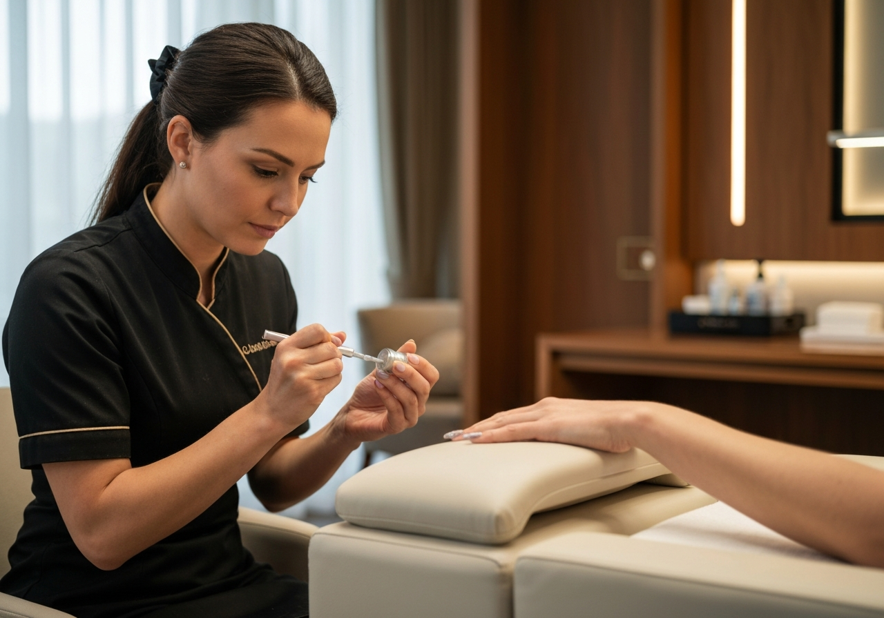Nail technician applying gel polish