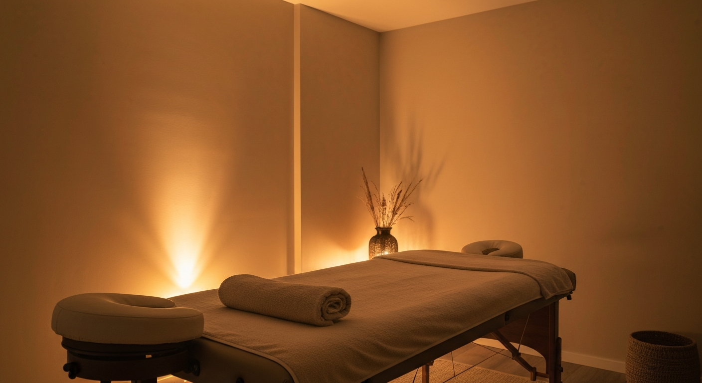 Serene treatment room at Health and Healing Oasis in Newport Beach — therapeutic massage and holistic healing studio.
