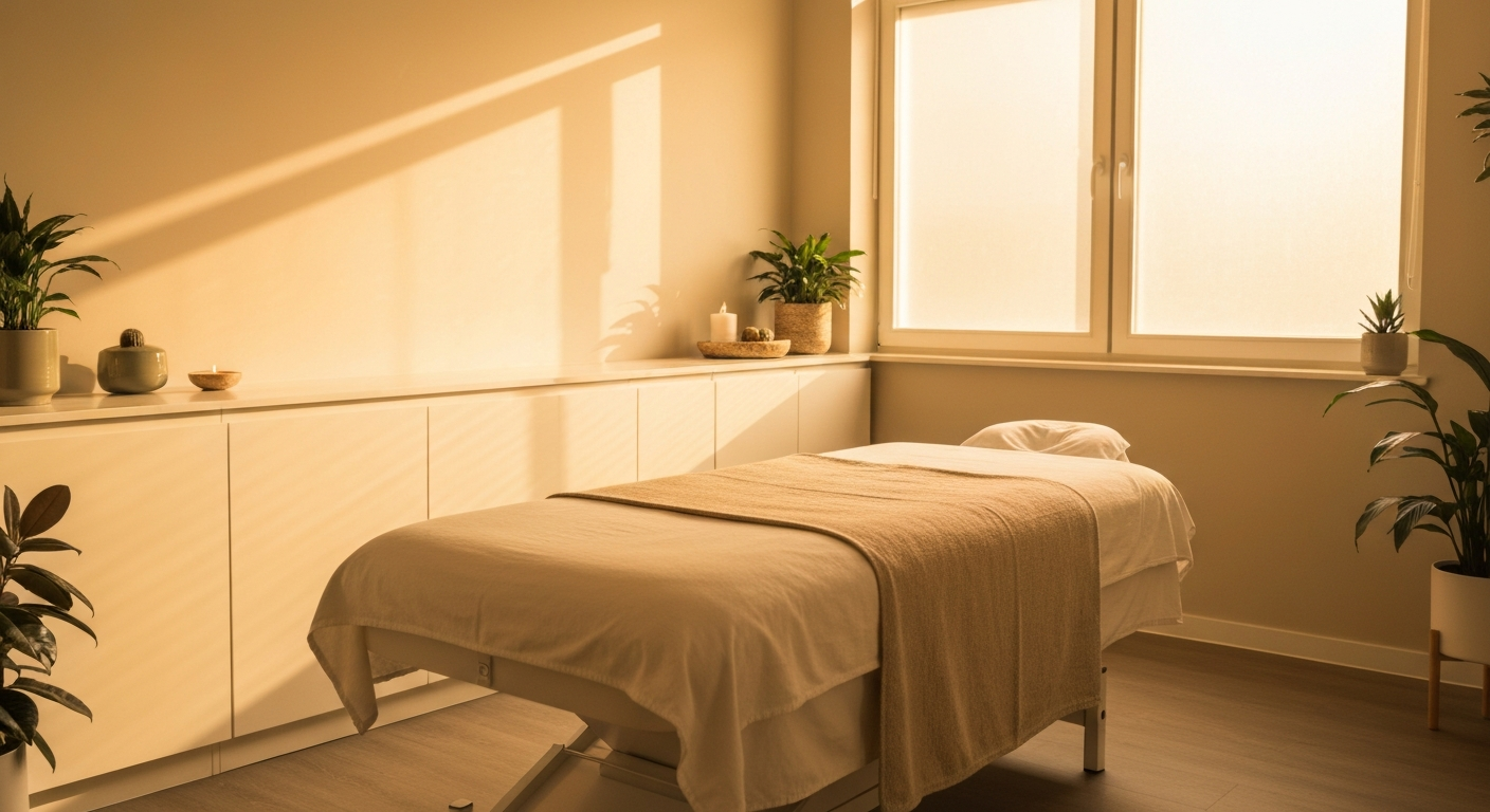 Peaceful holistic healing treatment room at Health and Healing Oasis, Newport Beach