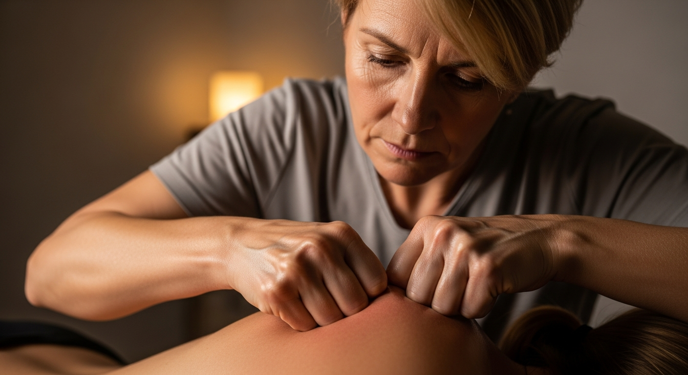 Victoria performing therapeutic deep tissue massage for pain relief at Health and Healing Oasis in Newport Beach